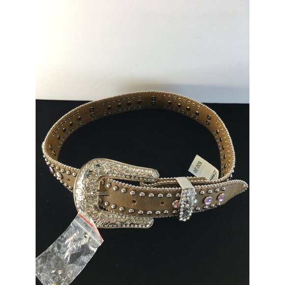 Nocona Western Belt with Buckle Beads Studs & Rhinestones Brown Size 24in NWT - Picture 6 of 13